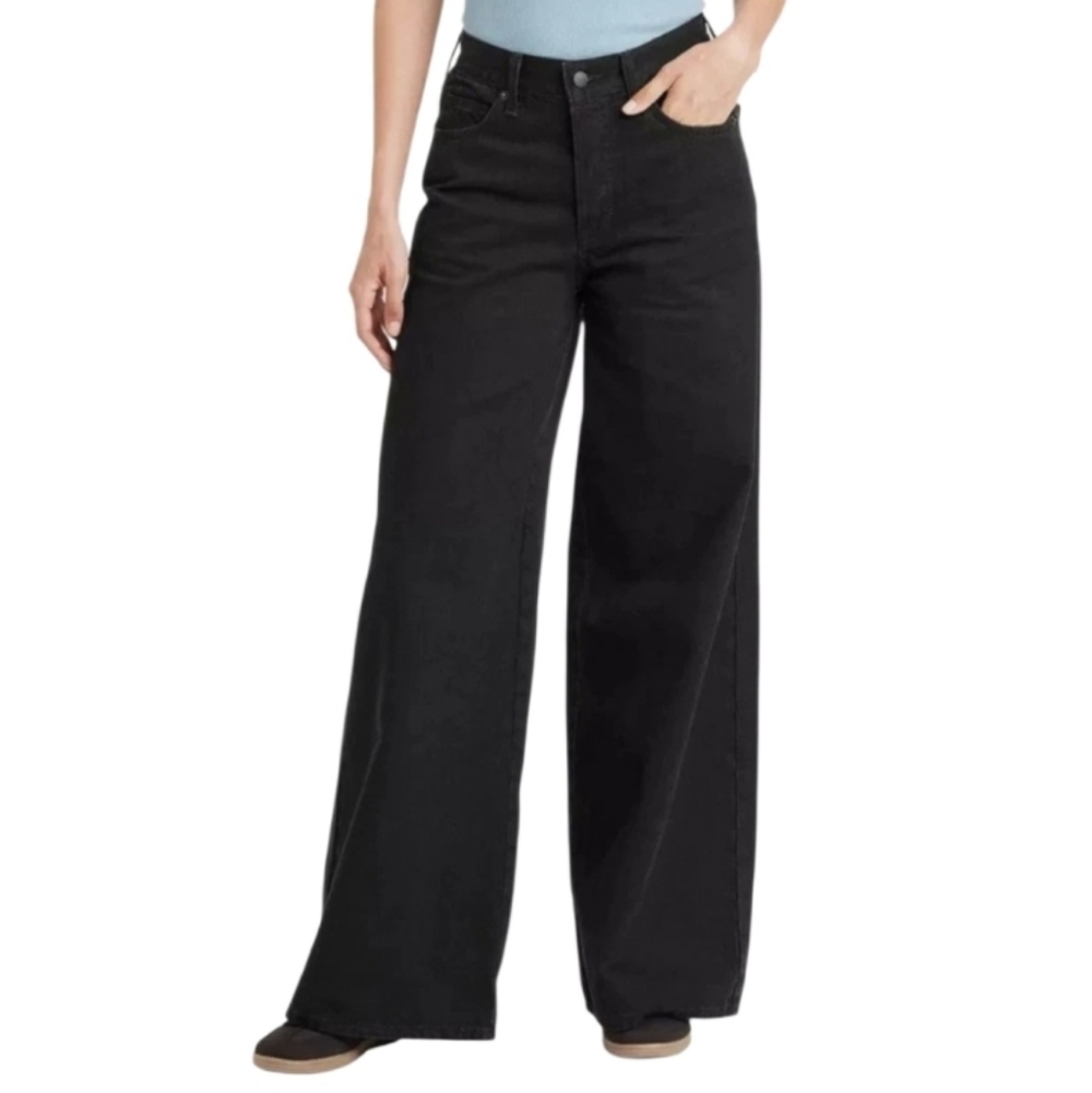 Mid Rise Super Wide Leg Black Jeans Sz 14 Nwt
